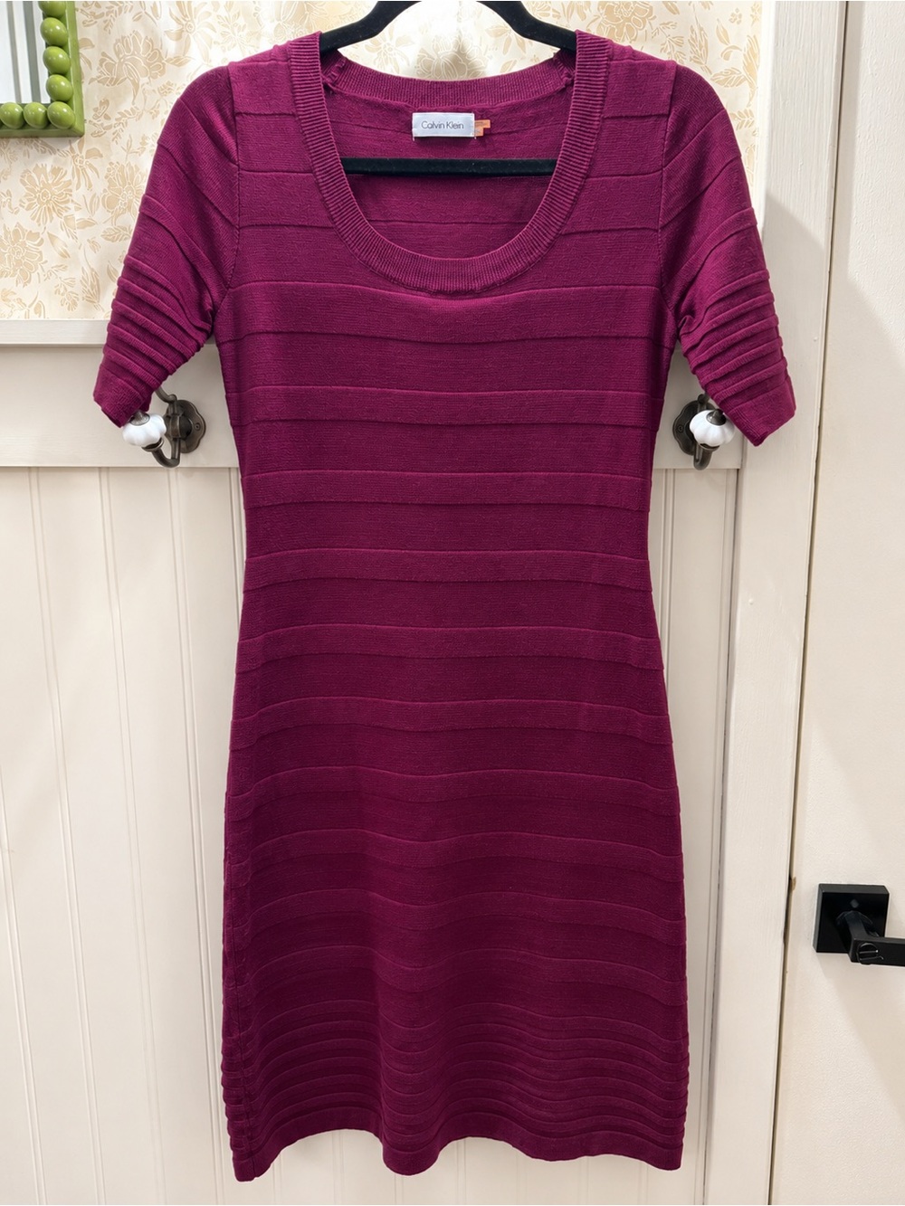 Calvin Klein Plum Purple Textured Knit Midi Dress Size Small